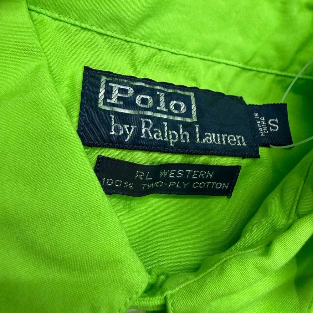 NWT Vtg Polo Ralph Lauren RL Western Shirt Mens S Lime Green Pearl Snap Cotton